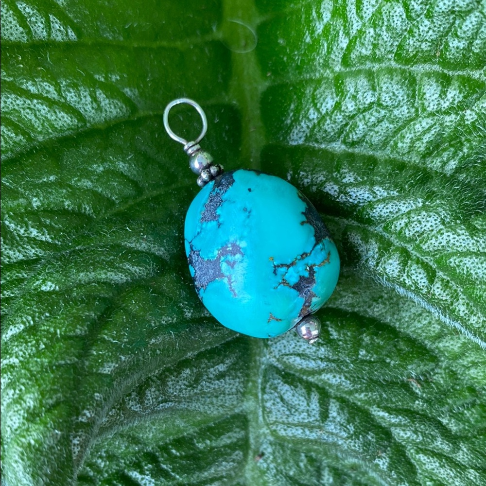 Turquoise & Sterling Silver Drop Pendant - Picture 2 of 6